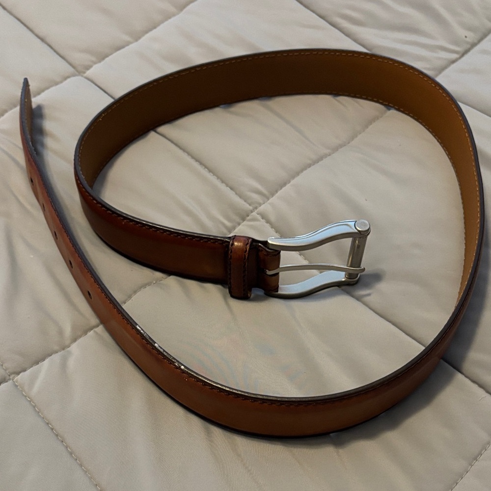 Magnanni Cognac Leather Belt with Silver Buckle
